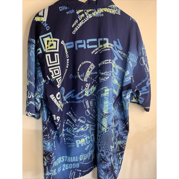 Vintage Paco Jeans Co Short Sleeve Shirt Size Y2K Blue Button Graphic Collar - Picture 5 of 6